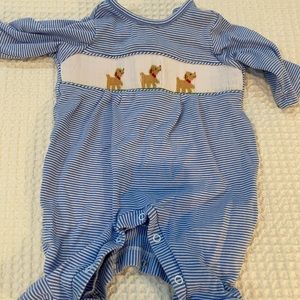 Smocked puppy footie.